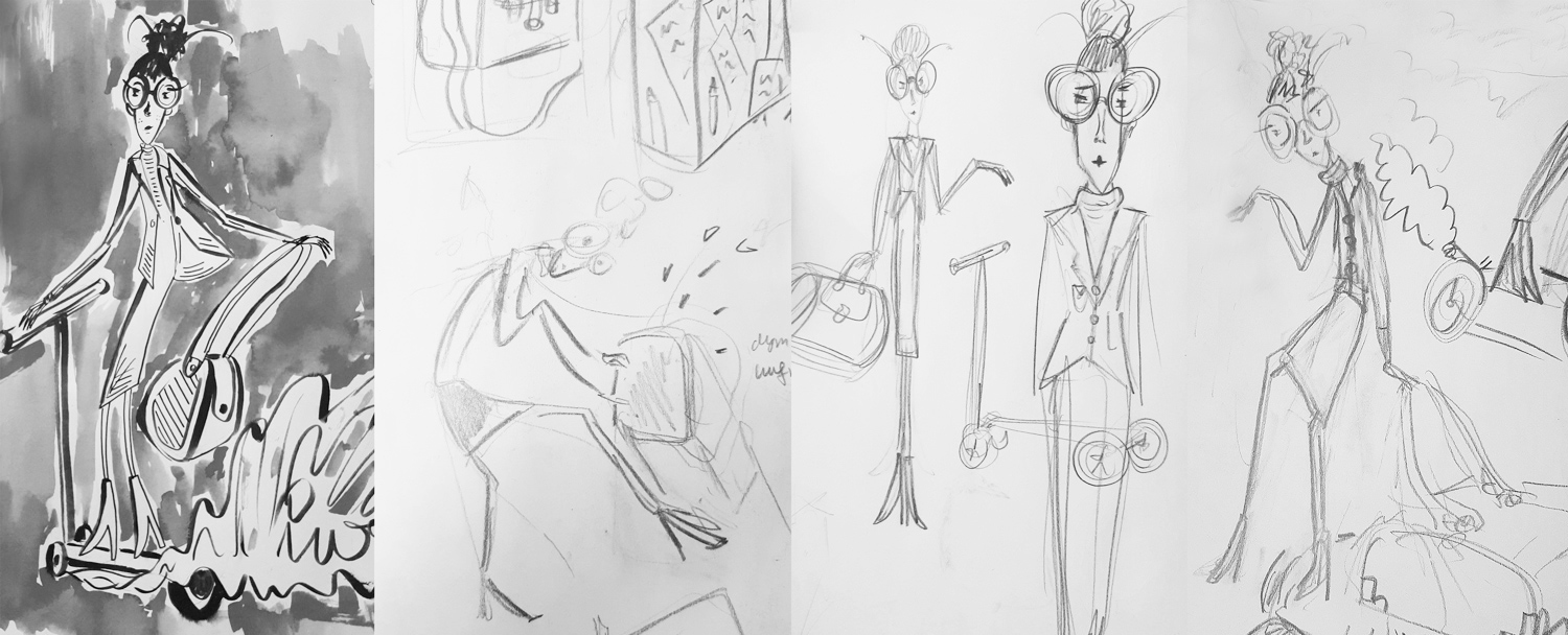 Sketches, process of working on illustrations for the children book. The book aims to inspire young girls to pursue their dreams and develop their scientific skills.